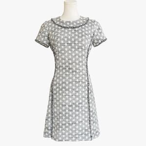Sara Campbell Cotton Blend Fringe Tweed Shift Dress Size 2 Career Pockets‎ Lined